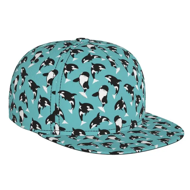 Orca Killer Whale Print Snapback Hat Men Women Flat Bill Baseball Caps Adjustable Flat Brim Hip Hop Sun Visor Snapback Cap
