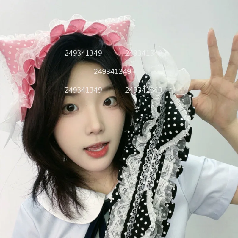 Bandeau oreilles de chat à volants en dentelle, bandeau de Cosplay, bande dessinée, spectacle sur scène, couvre-chef pour fille, jolis accessoires de Costume Lolita