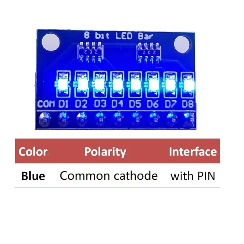 3.3v 5v 8 bits azul cátodo comum módulo indicador led kit diy para arduino nano uno raspberry pi 4 nodemcu v3