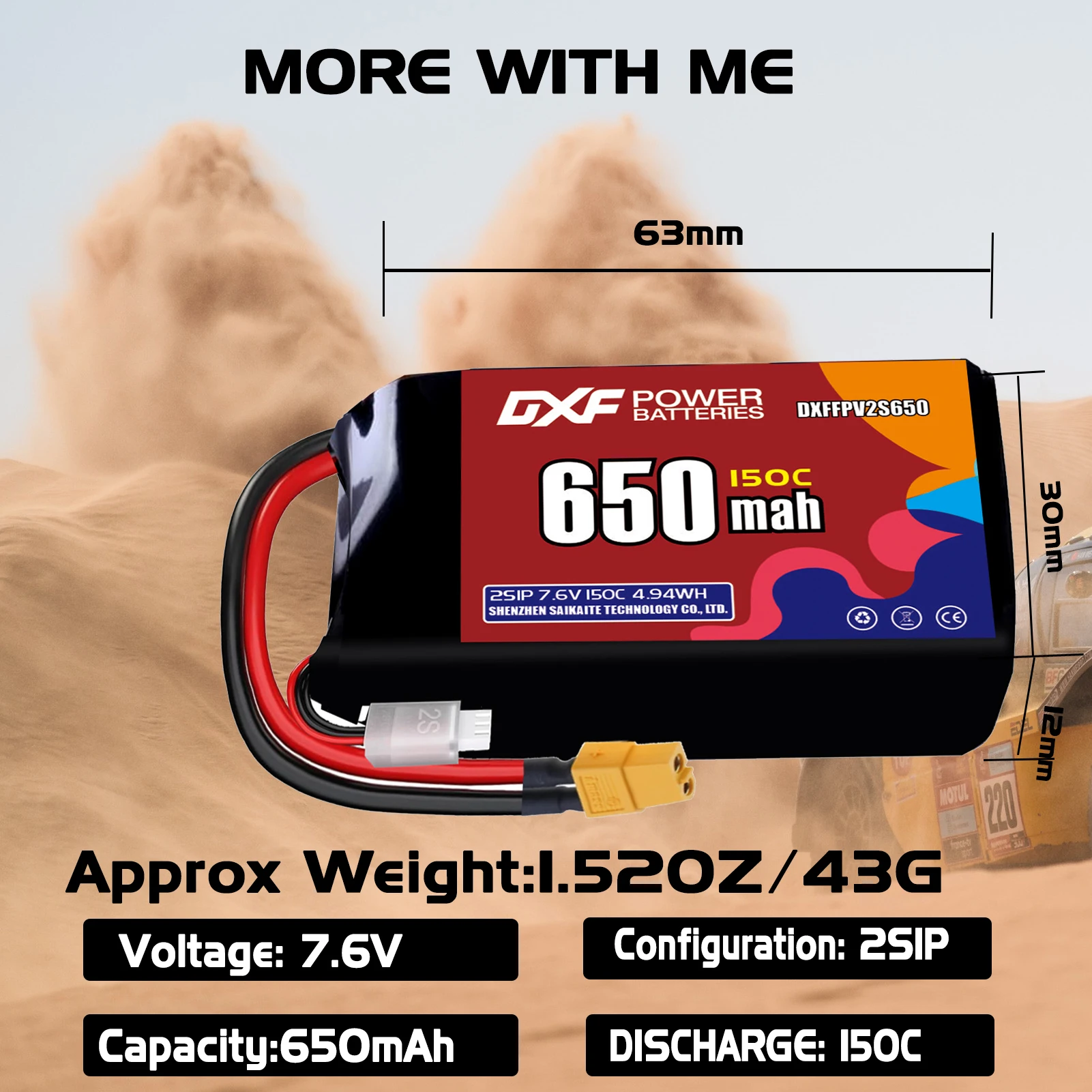 Akumulator DXF Lipo 2S 7.6V 1100mAh 880mAh 650mAh 7.4V 1050mAh 150C z wtyczką XT30 XT60 JST do helikoptera FPV, quadcoptera, drona