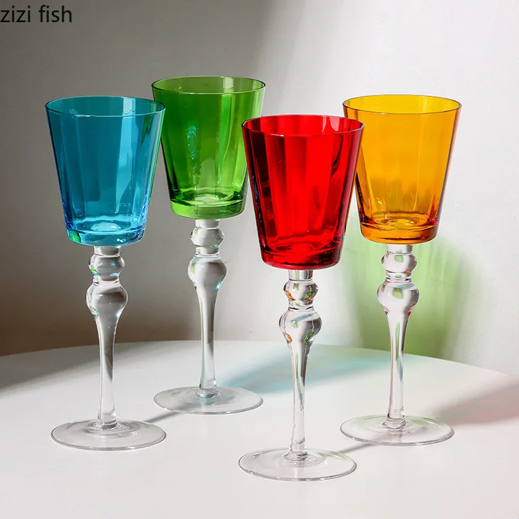 Solid Color High Footed Glass Cup Transparent Wine Glass Bubble Wine Cup Red Wine Glasses Champagne Glass Creative Drinkware