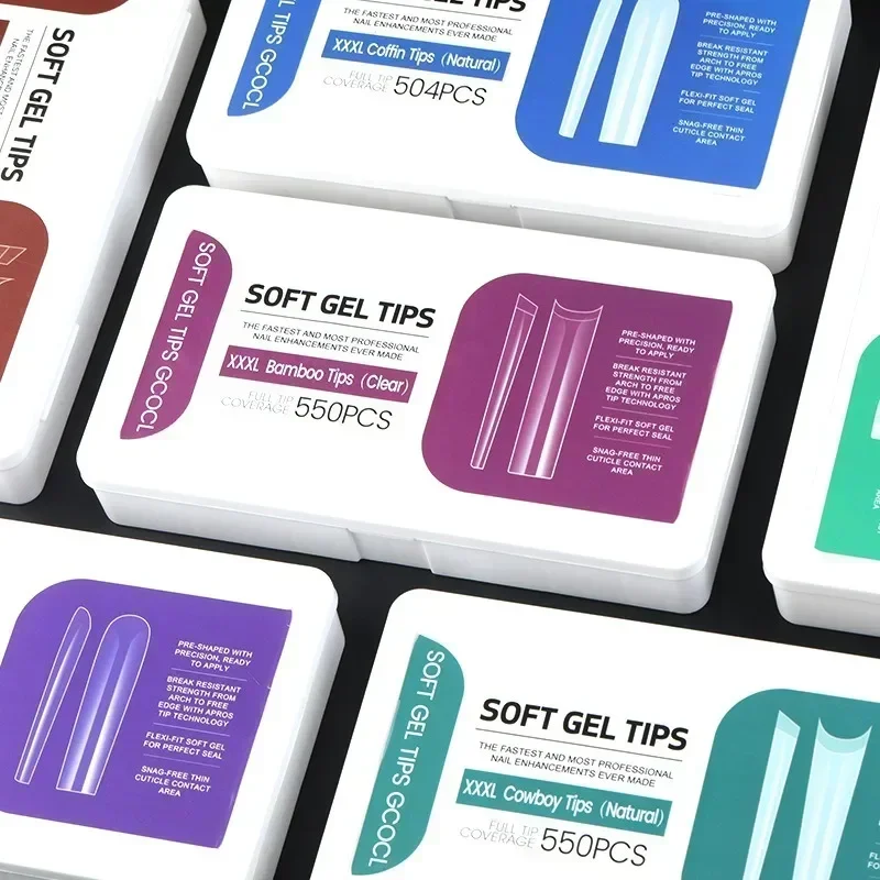 550pcs 5XL 긴 스틸레토 아크릴 네일 팁 하프 커버 UV 젤 DIY 폴란드어 네일 아트 도구 규모 인공 네일 몰드