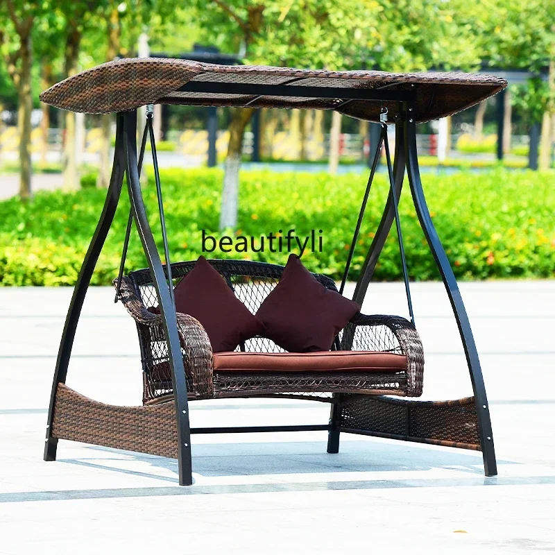 FG10Outdoor Swing Glider Double Courtyard Balcony Outdoor Iron Rocking Chair Rattan Swing