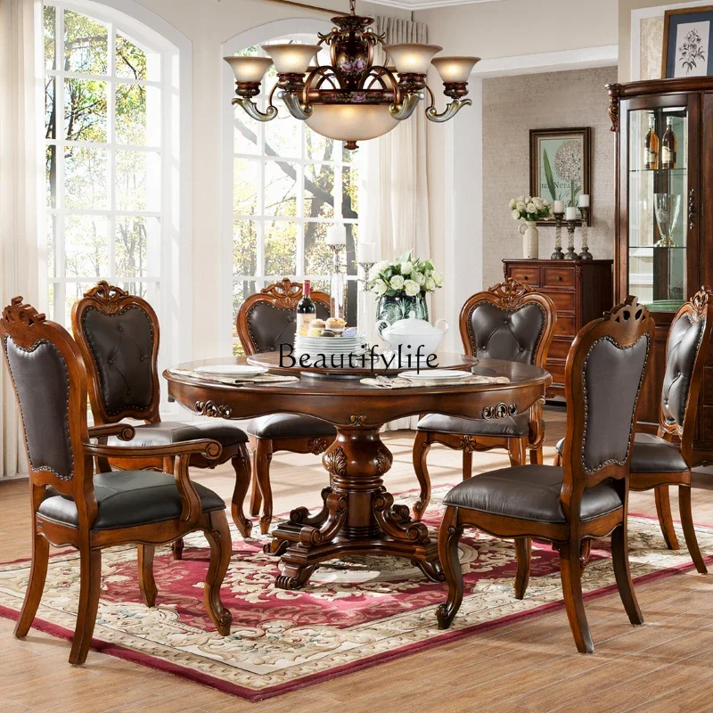 

yj7 yj7 American Style Solid Wood Dining Room Leather Armchair Study Room European Style casual Cowhide Backrest Chair