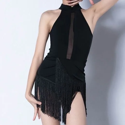 latin competition costume black tassels Integrated set latin dress women competition Short dresses latin dance stage costume