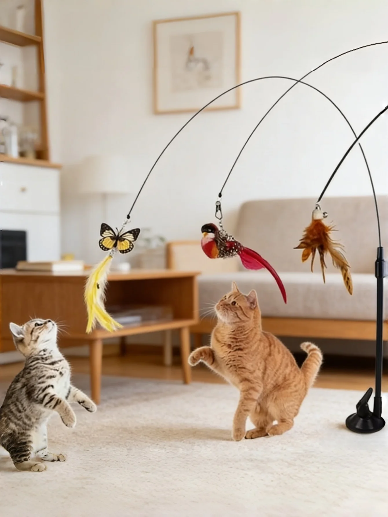 4 teile/satz Starke Basis Katze Teaser Set - Lange Stange Katze Interaktives Spielzeug mit Glocke Kätzchen Jagd Training Spielzeug