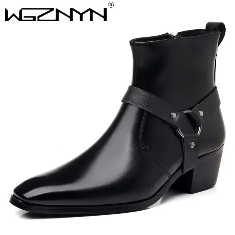 2026 Men's Fashion Designer Chelsea Boots Luxury High Quality Men Cowboy Boot Black Brown Zip Wedding Office Dress Shoes Male