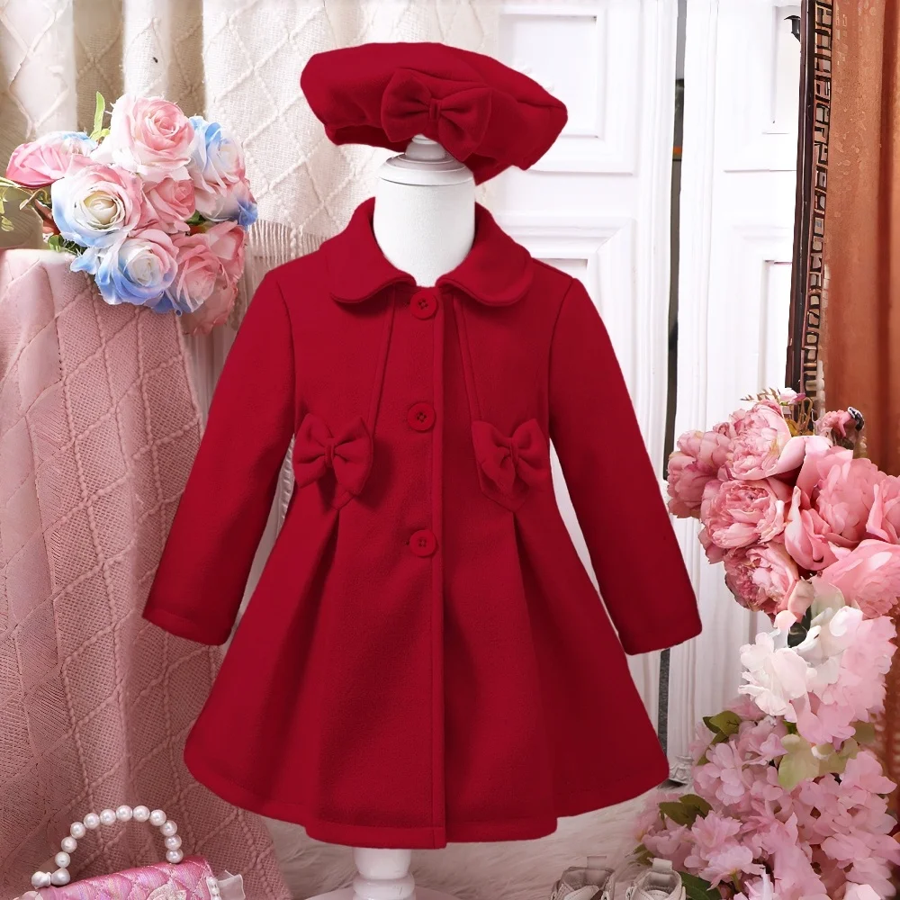 Baby Girl Clothing Kids Girl Winter Lapel Plush Jacket &Coat With Hat 2 Pcs Set Baby Outerwear Children Outer Garment For 2-7Y