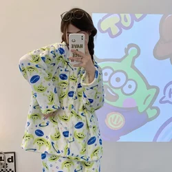 Three-eyed pajamas winter women's suit new clothing lapel warm two-piece cartoon Disney loungewear three-eyed women's pajamas