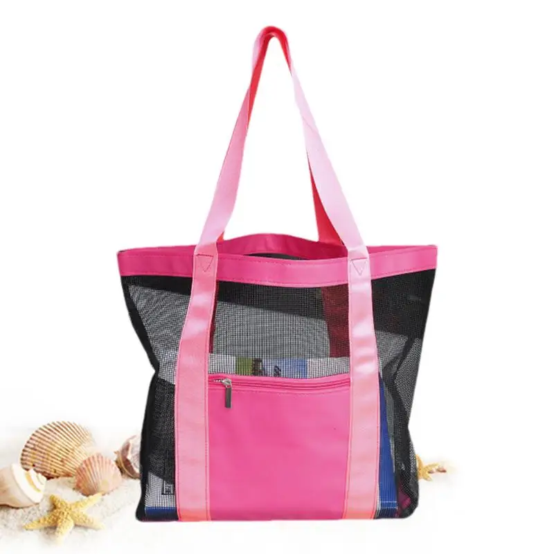 Mesh Tote Bag For Beach Sandproof Tote Bag Foldable Swimming Pool Bag For Women Lightweight Shoulder Bag For Beach Trip