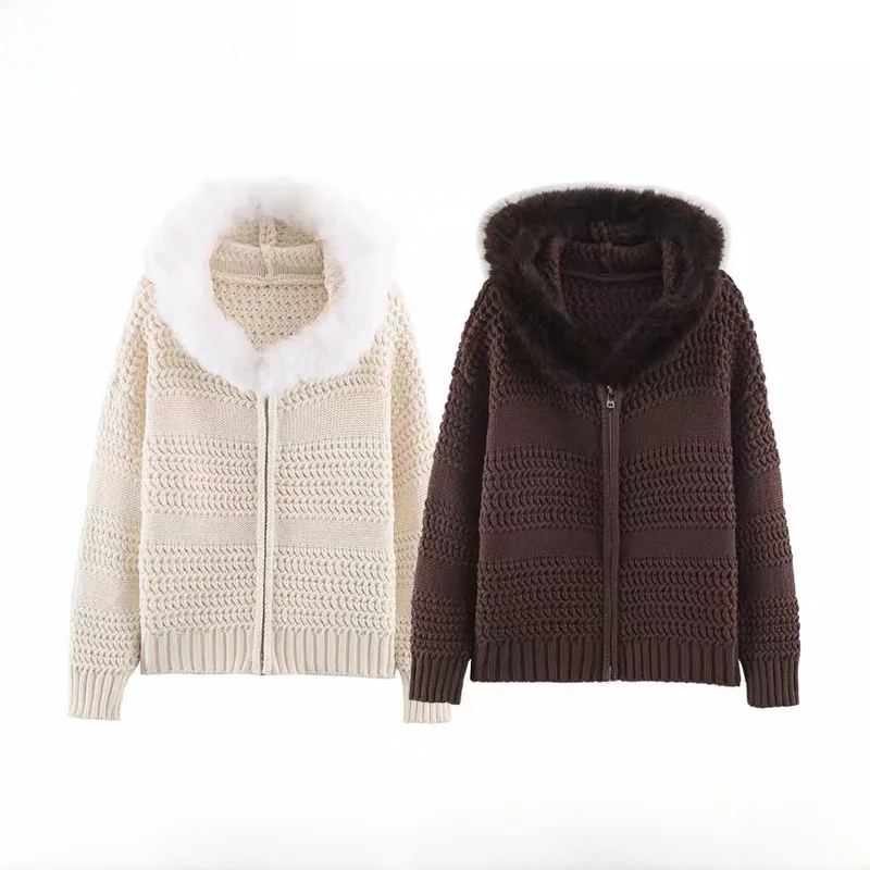 Early Autumn New Arrival Women's Fashion Hooded Sweater Coat Double Zipper Loose Fit Polyester Fiber Long Sleeve Coat