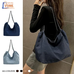 Vone Luxury Tote Bag Women Fashion Hundred Chain Shoulder Bag Women Solid color high quality versatile denim bag