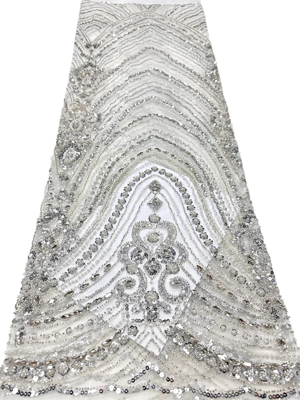 Luxury French African Handmade Embroidery Crystal Stone Beads Lace High Quality Nigerian Sequin Lace Fabric For Wedding Dress 5Y