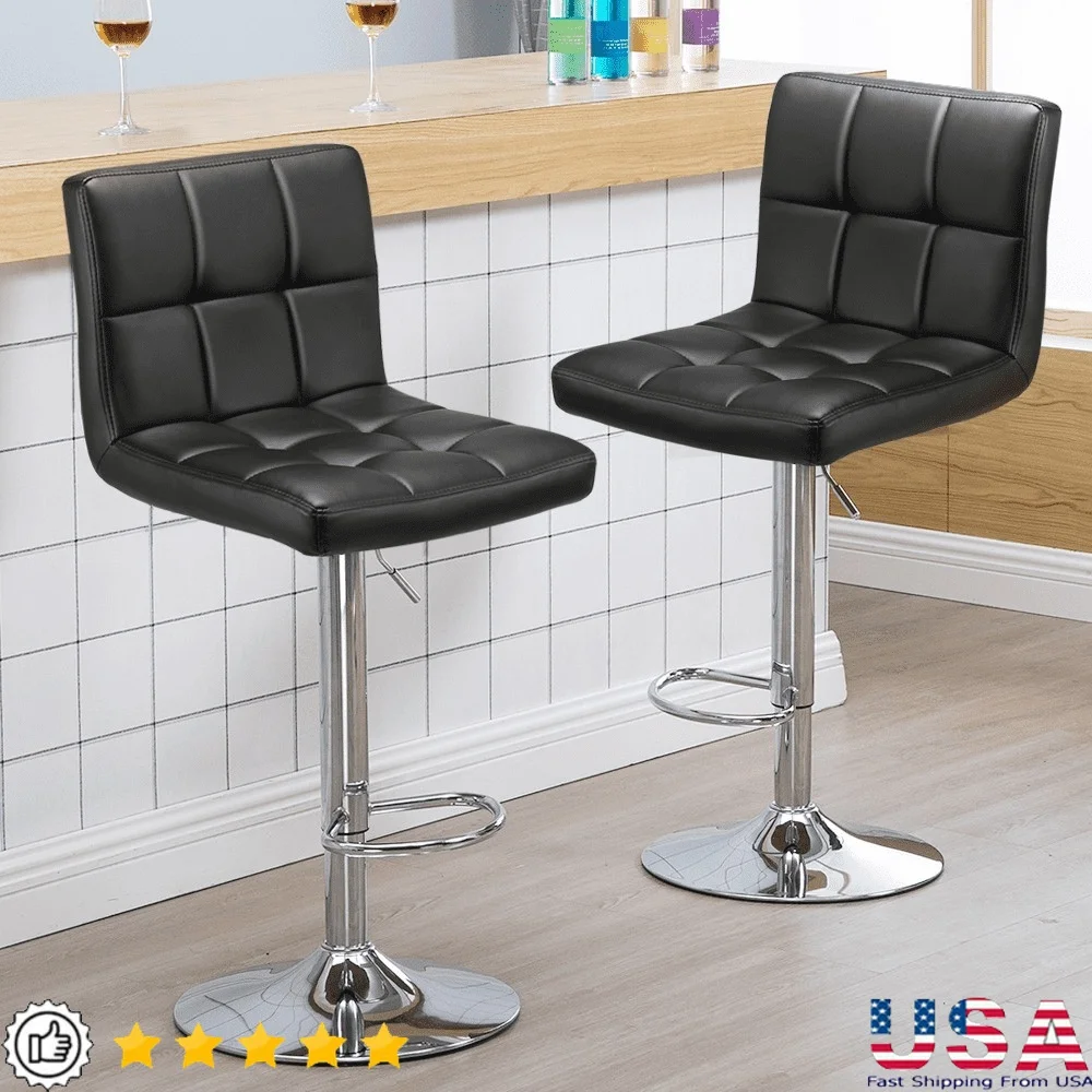 

Adjustable Swivel Bar Stools Set of 2 Faux Leather Kitchen Dining Chairs 150kg Weight Capacity Durable Design