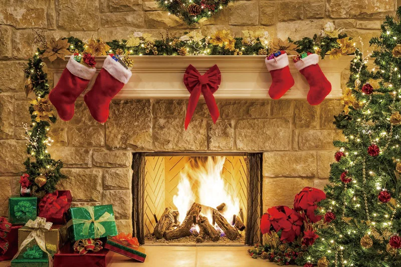Fondo de Feliz Navidad para niños, sesión fotográfica, árboles, regalo, luces brillantes, decoración de chimenea, Fondo de foto de bebé, decoración de fiesta familiar
