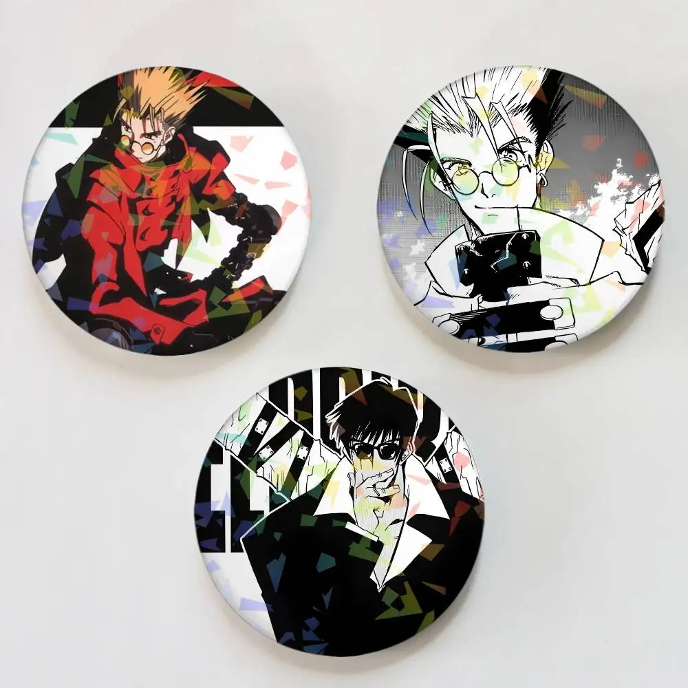 Anime Cartoon Trigun Stampede Round Badge Lapel Pins for Backpacks Briefcase Laser Brooch Clothes Gifts