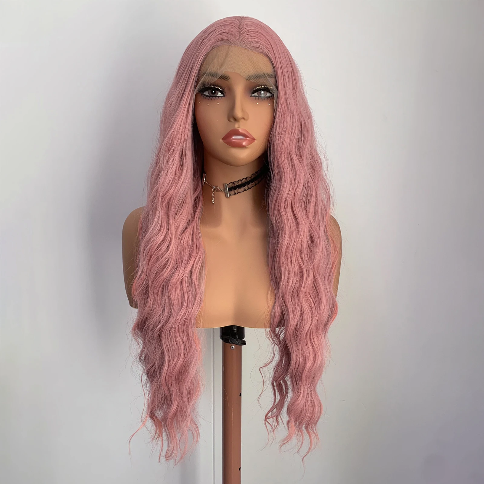 

WIF Light Pink Long Loose Wave 13x4 Lace Front Synthetic Wig Natural Hairline Heat Resistant Fiber for Cosplay & Makeup
