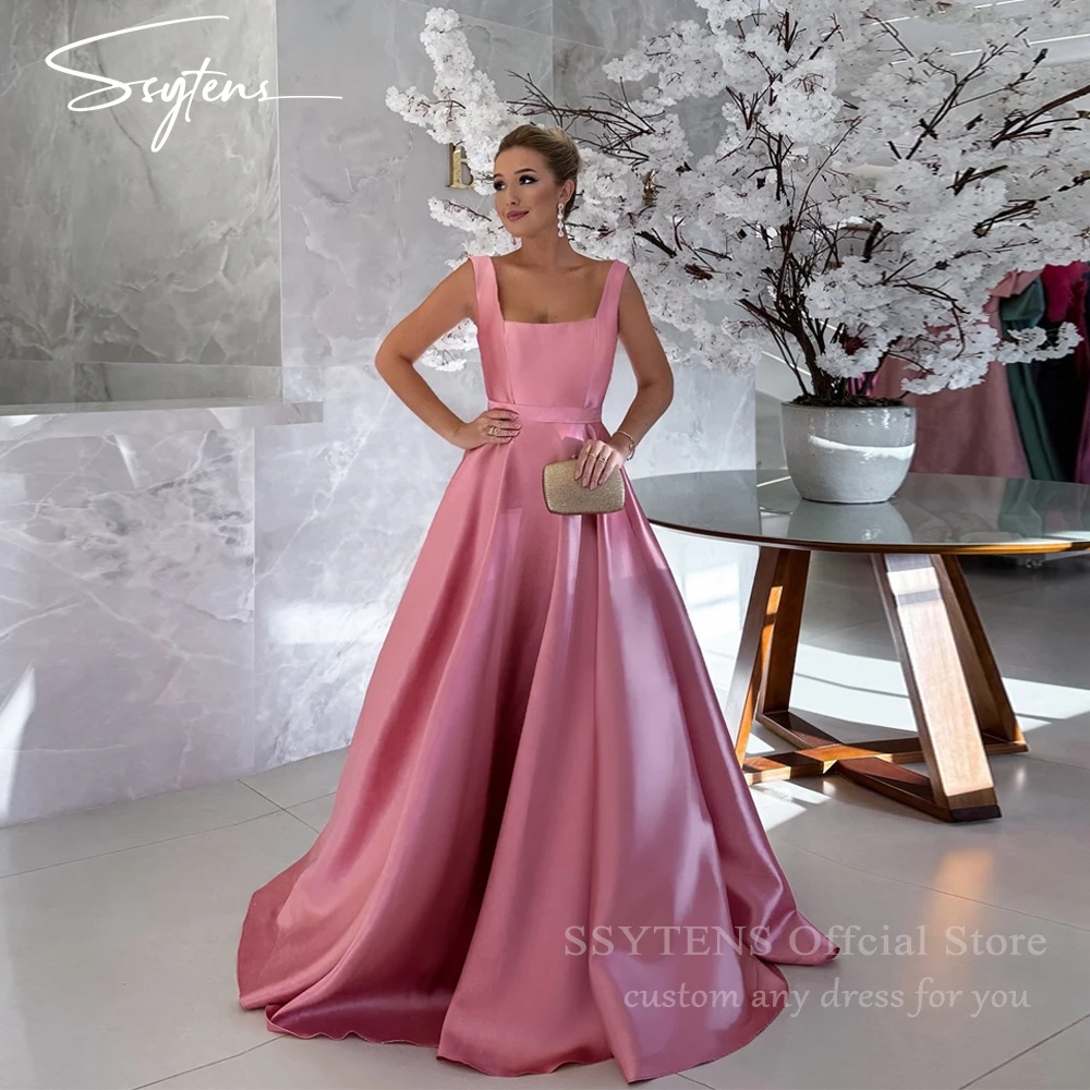 SSYTENS Pink Prom Dress Elegant Wedding Party Dress Evening Gowns Custom A Line Wide Straps Long Women Special Occasion Dresses