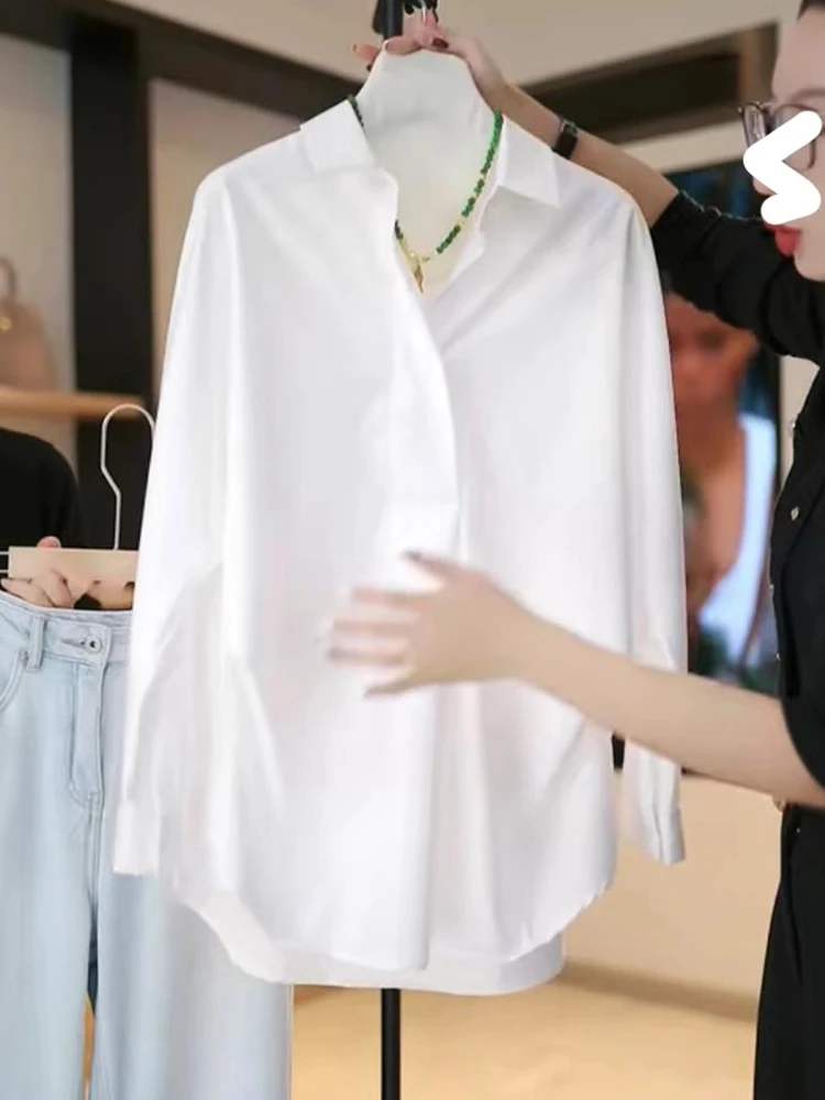 Lässige reine Farbe Ne Chiffon irt Ele Maturi Long Sve Herbst Oberbekleidung und Damen Faion Top