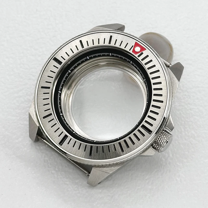 44mm Silver King Samurai Watch Case Transparent Back Fits NH34 NH35 NH36 4R Movement Sapphire Glass Watch Case Refitting Parts
