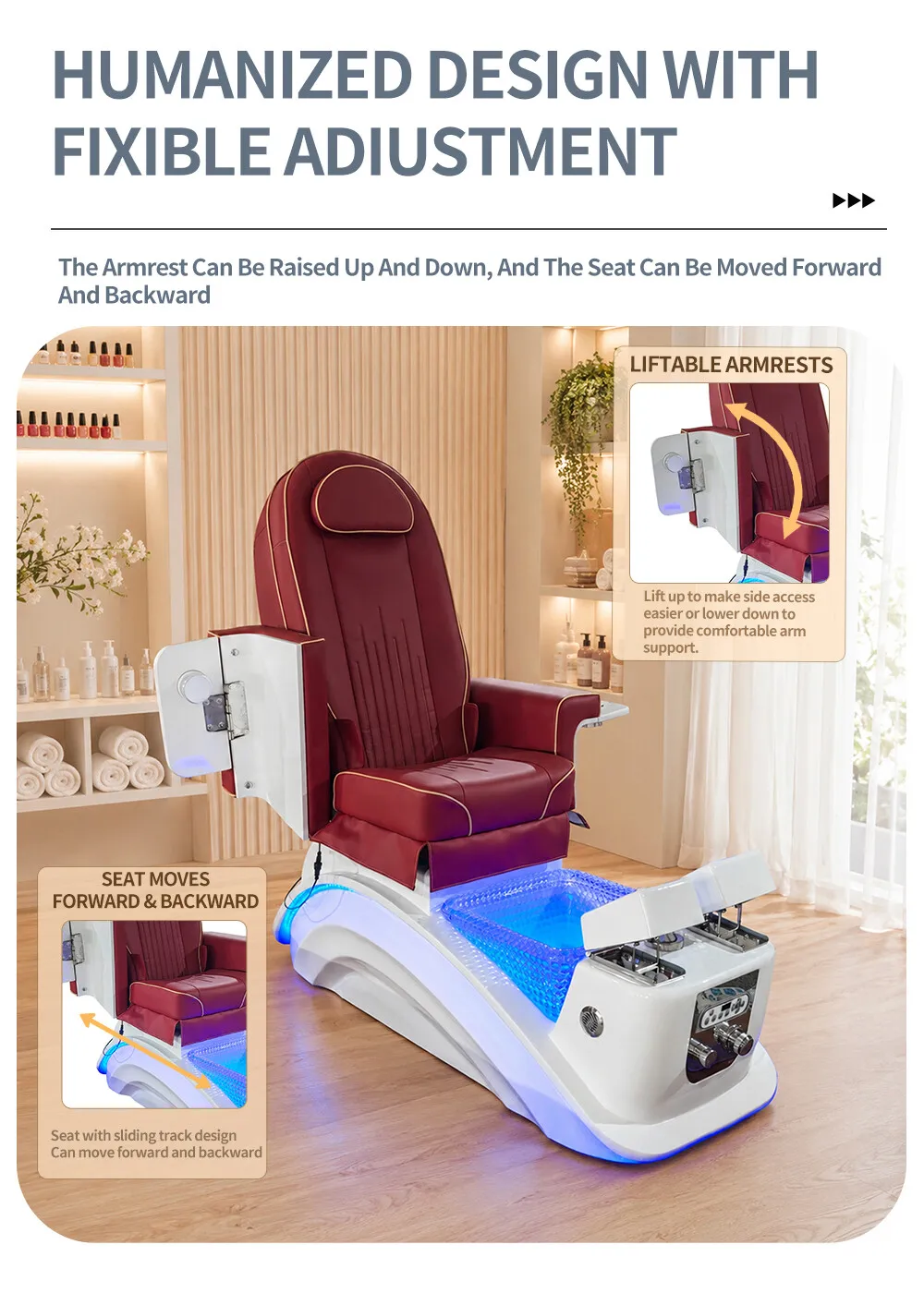2026 Beauty Salon Spa Stuhl Elektrischer Liegesessel Massage-Nagelstuhl, LED-Fußbadewanne Maniküre-Pediküre-Ausrüstung für Spa-Center – Detail 8