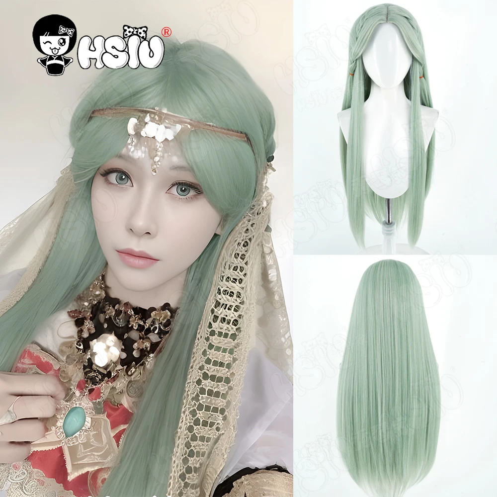 

Lumela Cosplay Wig Fiber synthetic wig「HSIU」80CM Grass green long Wig+Wig cap Game of Sultans cosplay Wig