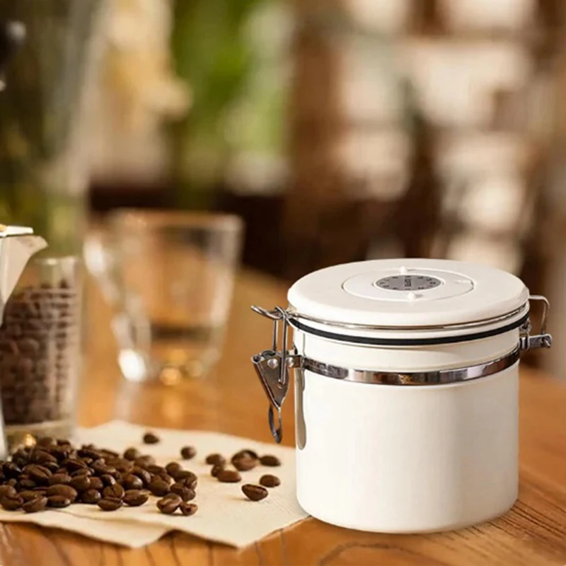 SEWS-Coffee Canister Airtight Bean Container With Date Tracker Stainless Steel Kitchen Storage Box