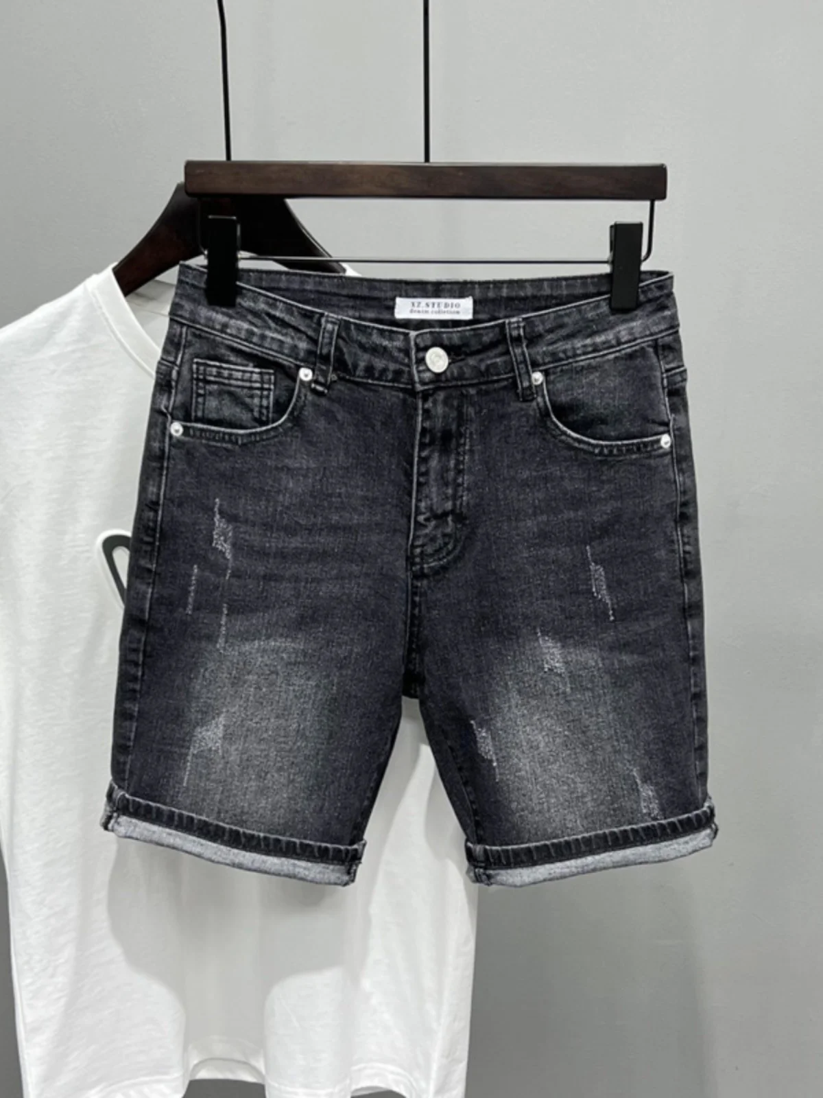 

Мужские джинсы Slim Fit Bla ey 2024: Новые летние универсальные эластичные модные брендовые хлопковые стрейчевые джинсовые брюки-капри для молодежи