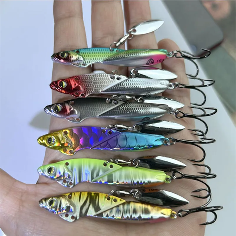 Fishing Lure Jigs VIB Long Cast Vibration Hard Bait Double Gesture Swimbait 8g 16g 21g Copper Rotation Artificial Lures Jigbait