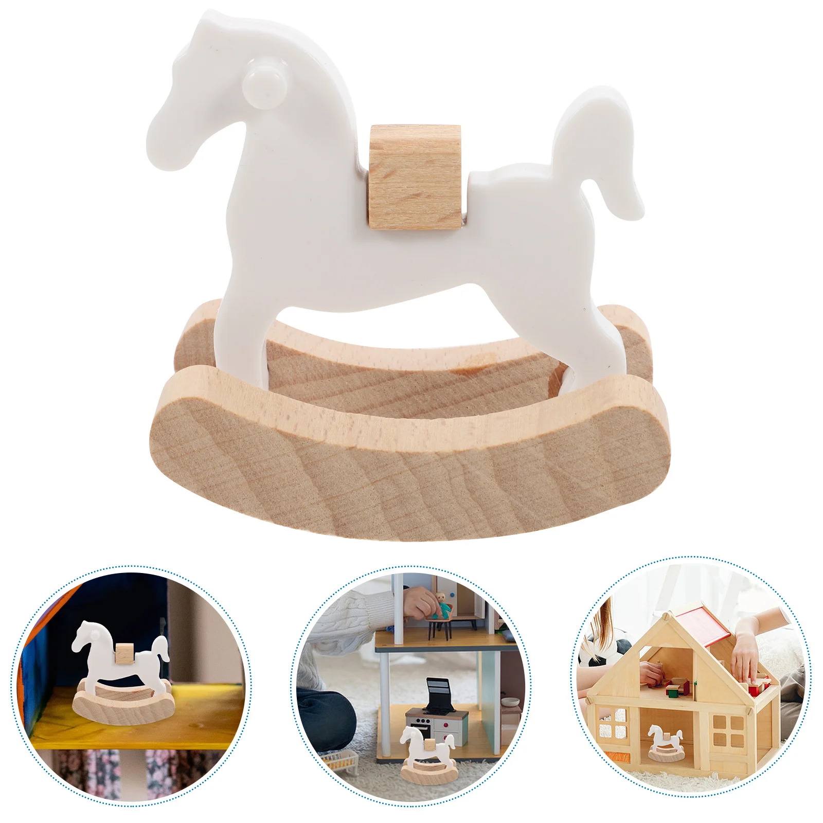 Domino Building Accessories Small Wooden Horse Toy Miniature Rocking Figurines Rocking-chair For Dolls Baby Toys