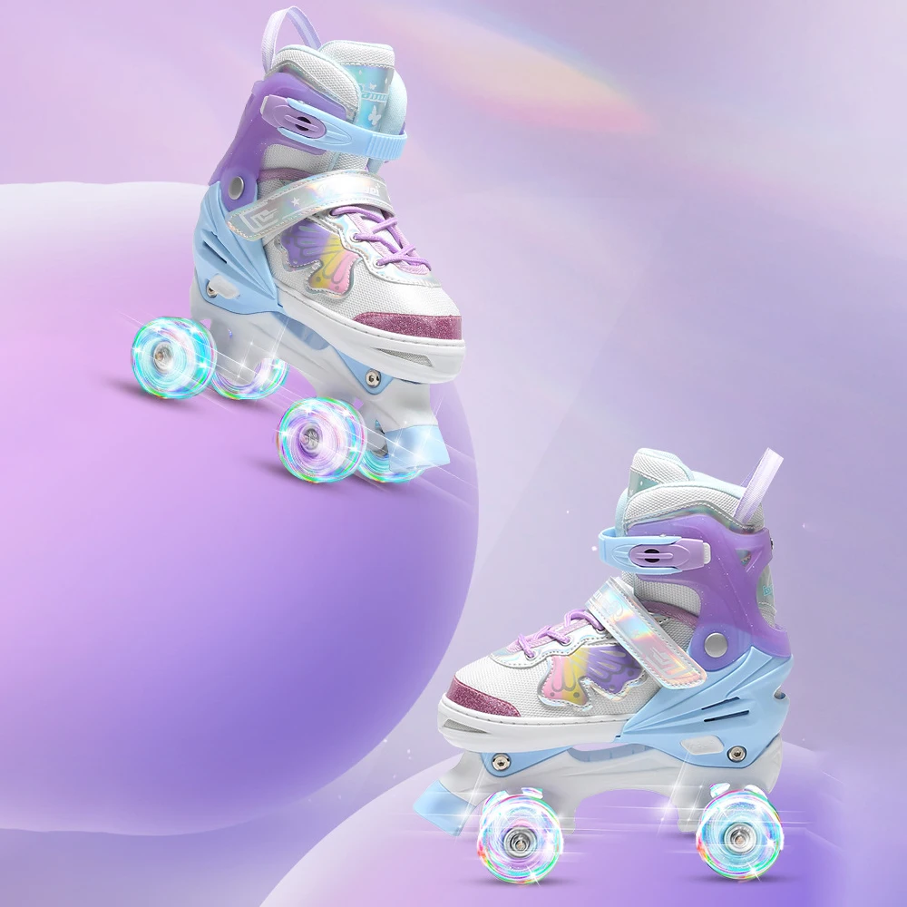 Double-Row Roller Skates For Girls Boys Outdoor Skating Light Up Adult Roller Skate Shoes Adjustable Size 31-41 Sneakers Gifts