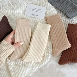 New Women's Socks Korean Style Fashion Casual Striped Socks Warm Autumn Winter Solid Color Simple Retro Crew Socks Female Comfy