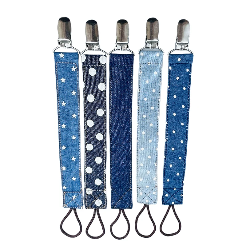 1PC Baby Pacifier Clip Holder Denim Stip Dummy Strap Jean Soother Nipple Clips for Baby Teether Toys