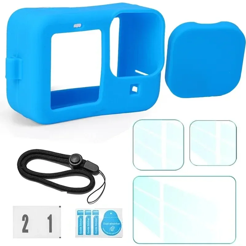 Silicone Case For GoPro Hero 12 11 10 9 Black Action Camera Tempered Glass Screen Protector Film Lens Cap Cover For Go Pro Case