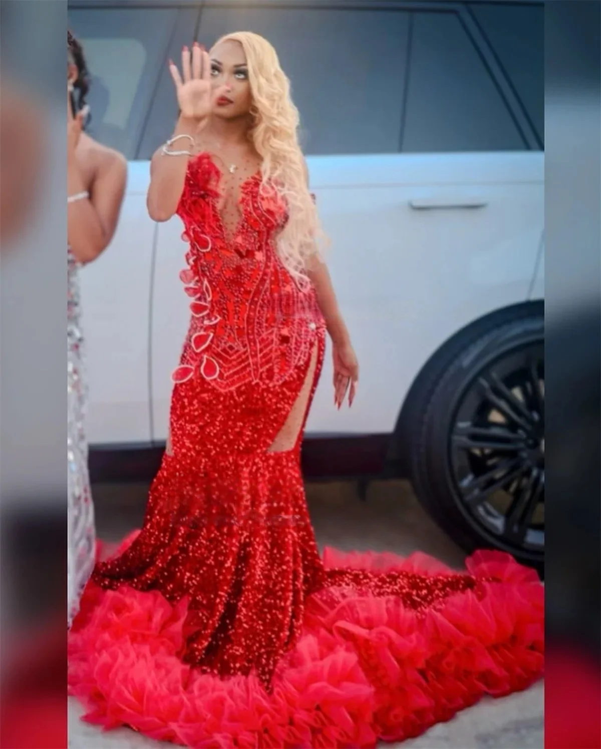 

Red Long Prom Dresses For Black Girls Sheer Sequins Beaded Birthday Party Dresses African Evening Gown Robe De 2026 Customized
