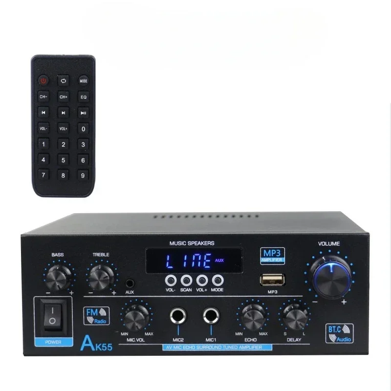 For AK55 900W Home Power Amplifier 2.0 Channel Bluetooth 5.0 Hifi Digital Stereo Sound Amplifier 2.0 450W+450W Subwoofer