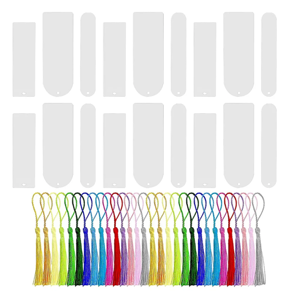 

30Pcs Acrylic Bookmark Blanks Tassel Page Marker Blank Rectangular Bookmarks for DIY Reading Accessories Book Lovers