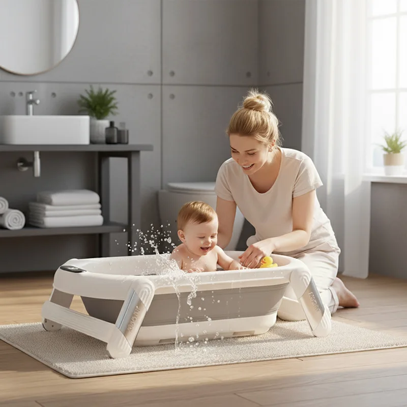 Newborn Baby Bath Tub Foldable Baby Bath Tub PP Material for for Sitting or Lying Positions  with Temperature Sensor