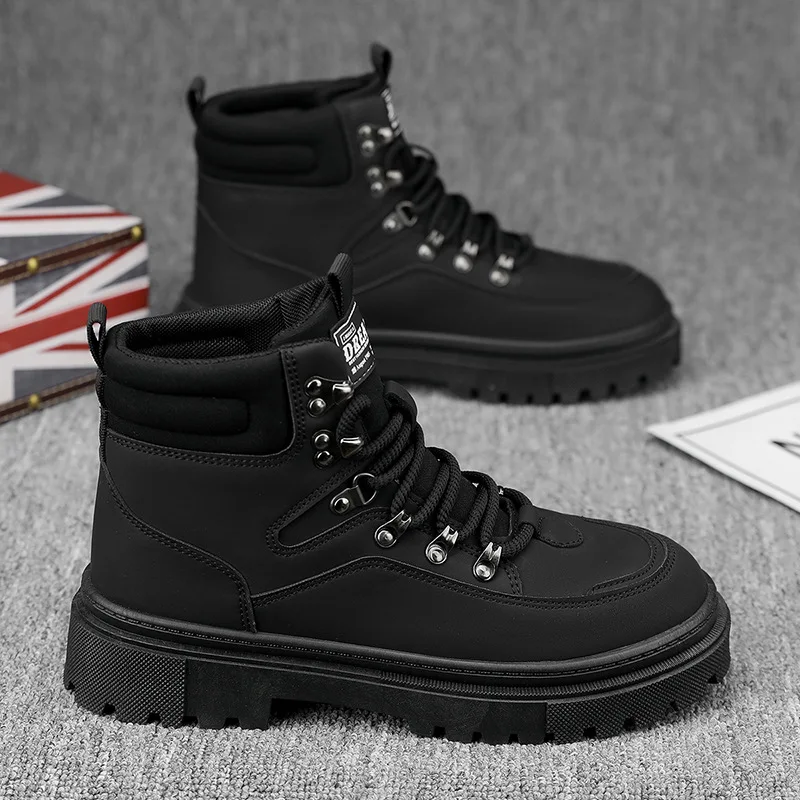 Men's autumn and winter British-style high-top fashionable leather work boots are versatile and comfortable