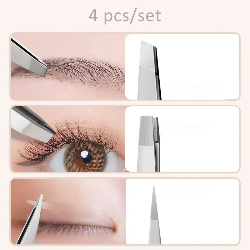 4pcs Professional Tweezers Set - Perfect For Eyebrow Hair Removal, Splinter & Ingrown Hair Removal & For Men & Women