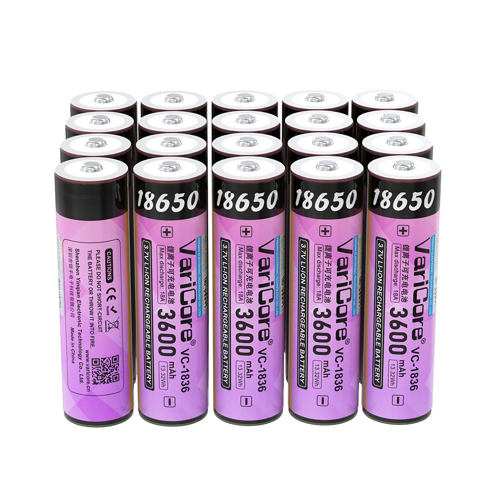 VariCore VC-1836 3.7V 18650 Rechargeable Li-ion Battery 3600mAh High Capacity 18A Discharge with Protection PCB