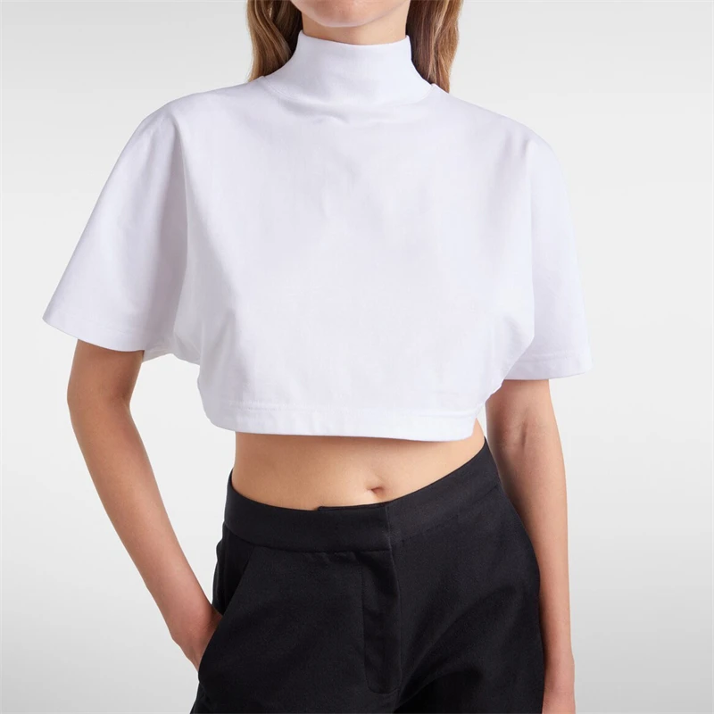 Summer New High-Quality Y2K Women's Fashion Short T-Shirt with Button Decoration And Belly Baring Cuffed Collar Street Style Top