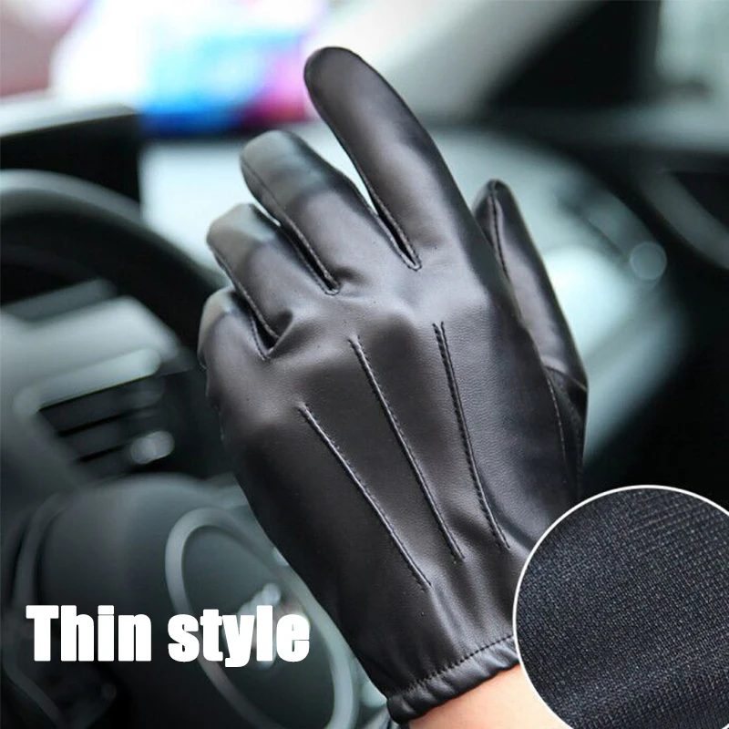 New Autumn Winter Gloves Men Black PU Leather Cashmere Warm Driving Gloves Mittens Touch Screen Tactical Gloves Moto Equipments