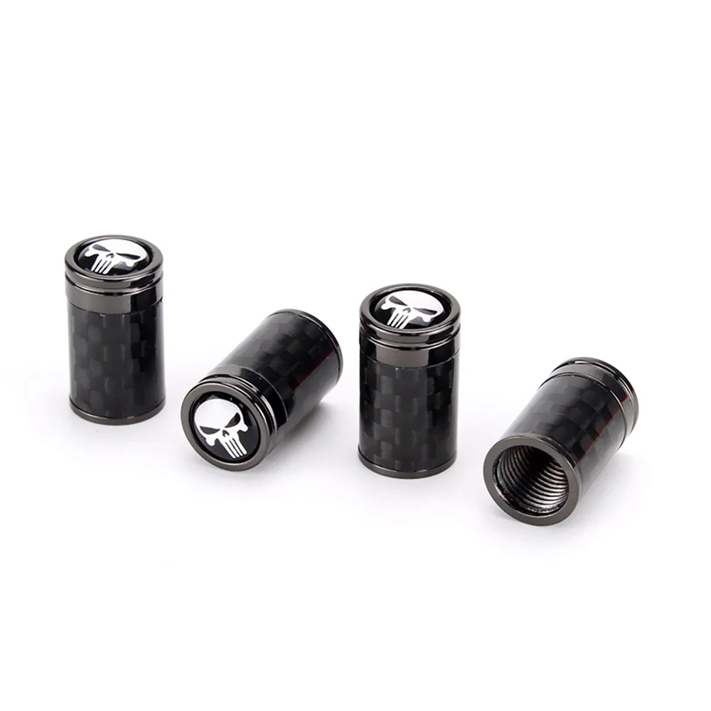 1Set Carbon Fiber Skull Valve Stem Caps Car Wheels Tires Valves Dustproof Auto Truck Bike ATV Rims Valve Covers Auto Accessories