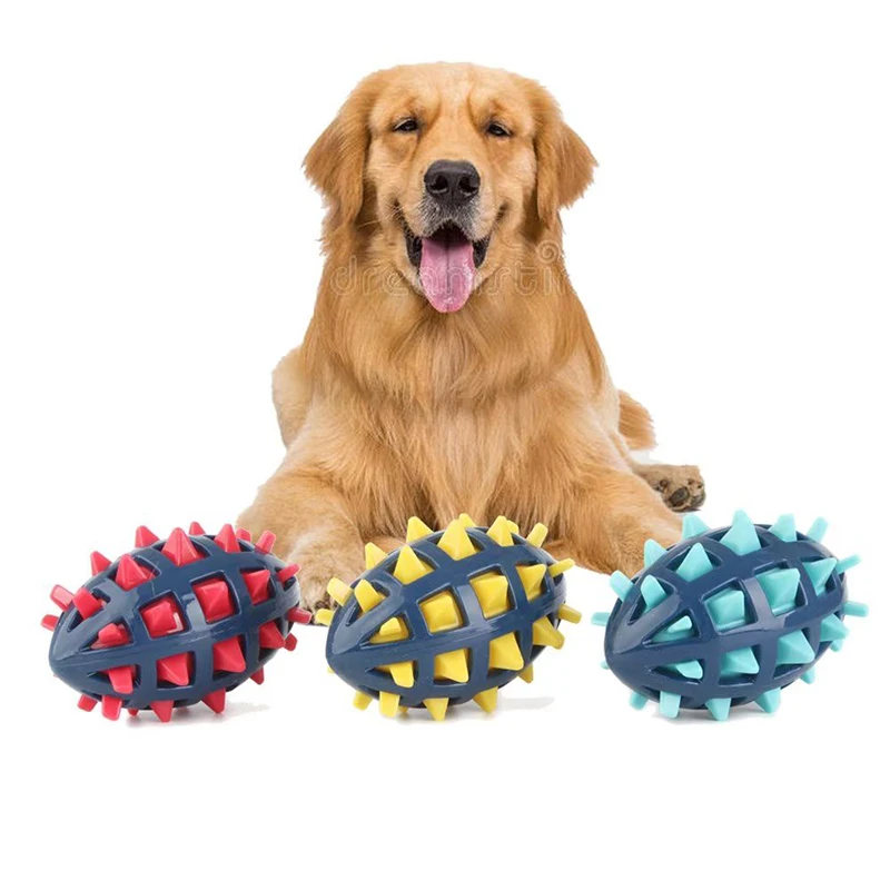 Hunde-Gummi-Rugby-Ball, Weiche Noppen, Zahnreinigung, Bissfestigkeit, Quetschspielzeug mit Geräuschen für Große und Mittelgroße Hunde – Detail 3