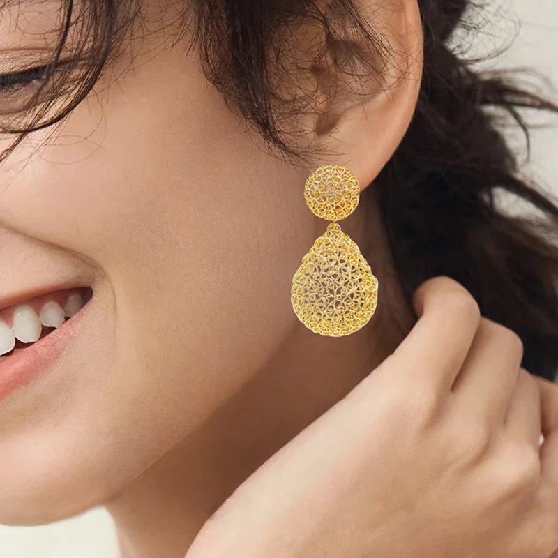 

YTJX Women's Piercing Earring 18K Copper Gold Plated Hollow out Long Pendant Water Drop Jewelry Accessories For Christmas