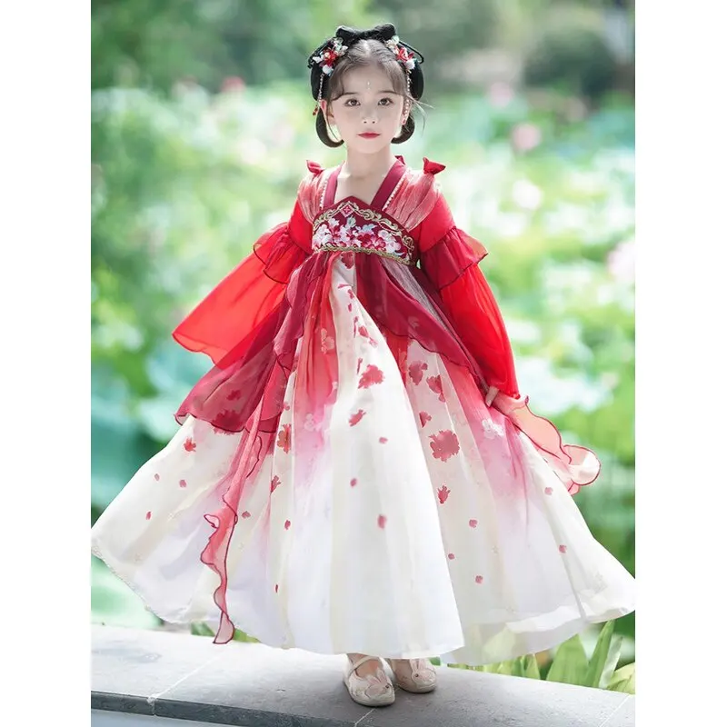 

Children's flower god Hanfu national style catwalk heavy industry embroidery princess dress