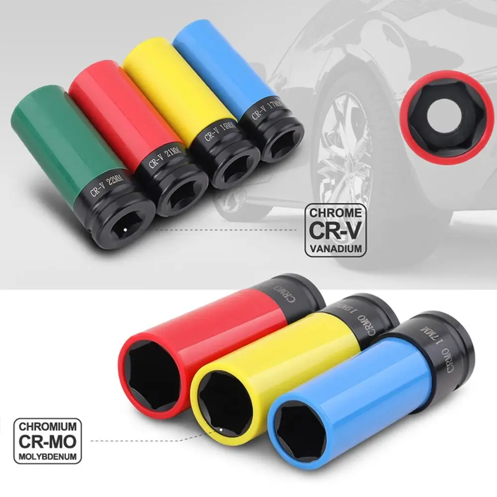1 Stück 1/2 Zoll Antriebsrad-Schutzsteckschlüssel aus Chrom-Vanadium-Stahl 17/19/21/22mm Tiefer Schlagschrauberschlüssel mit dünner Wand – Detail 7
