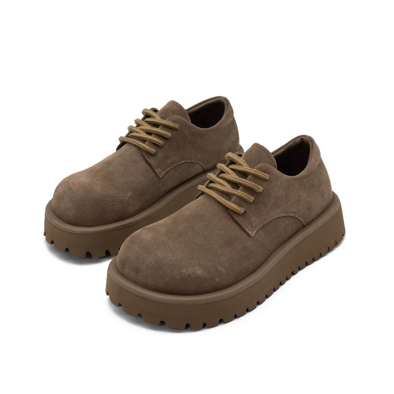 

British Style Platform Thick Sole Casual Men's Shoes Vintage Genuine Leather Lace-up Outdoor Sport Work Leather Shoes Male Flats
