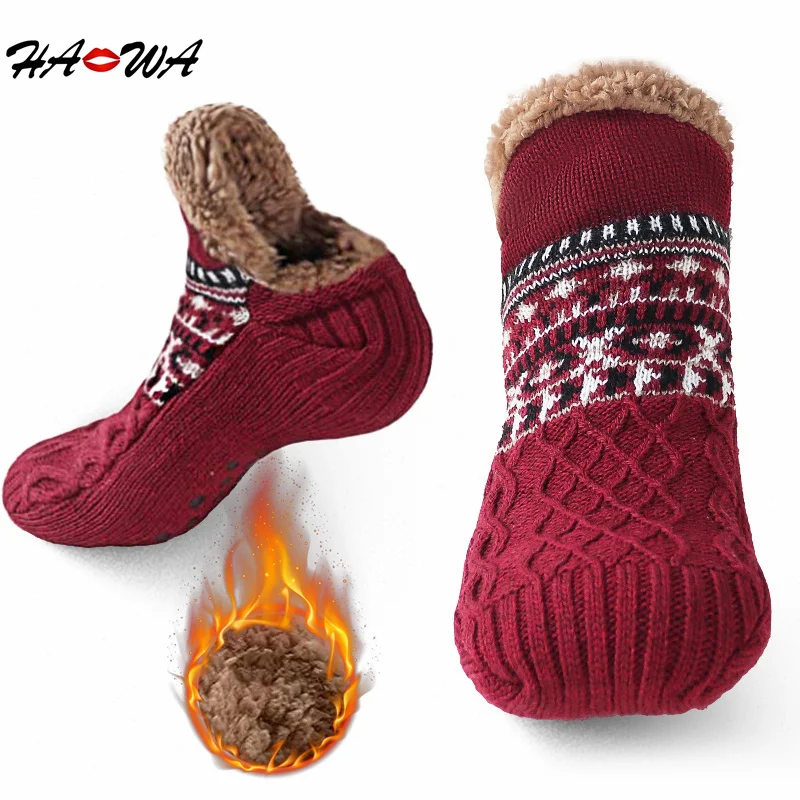 

HA WA 2024 New Autumn and Winter Floor Socks Thicken Warm Home Bedroom Non-Slip Socks Slippers Knitted Women Men Socks